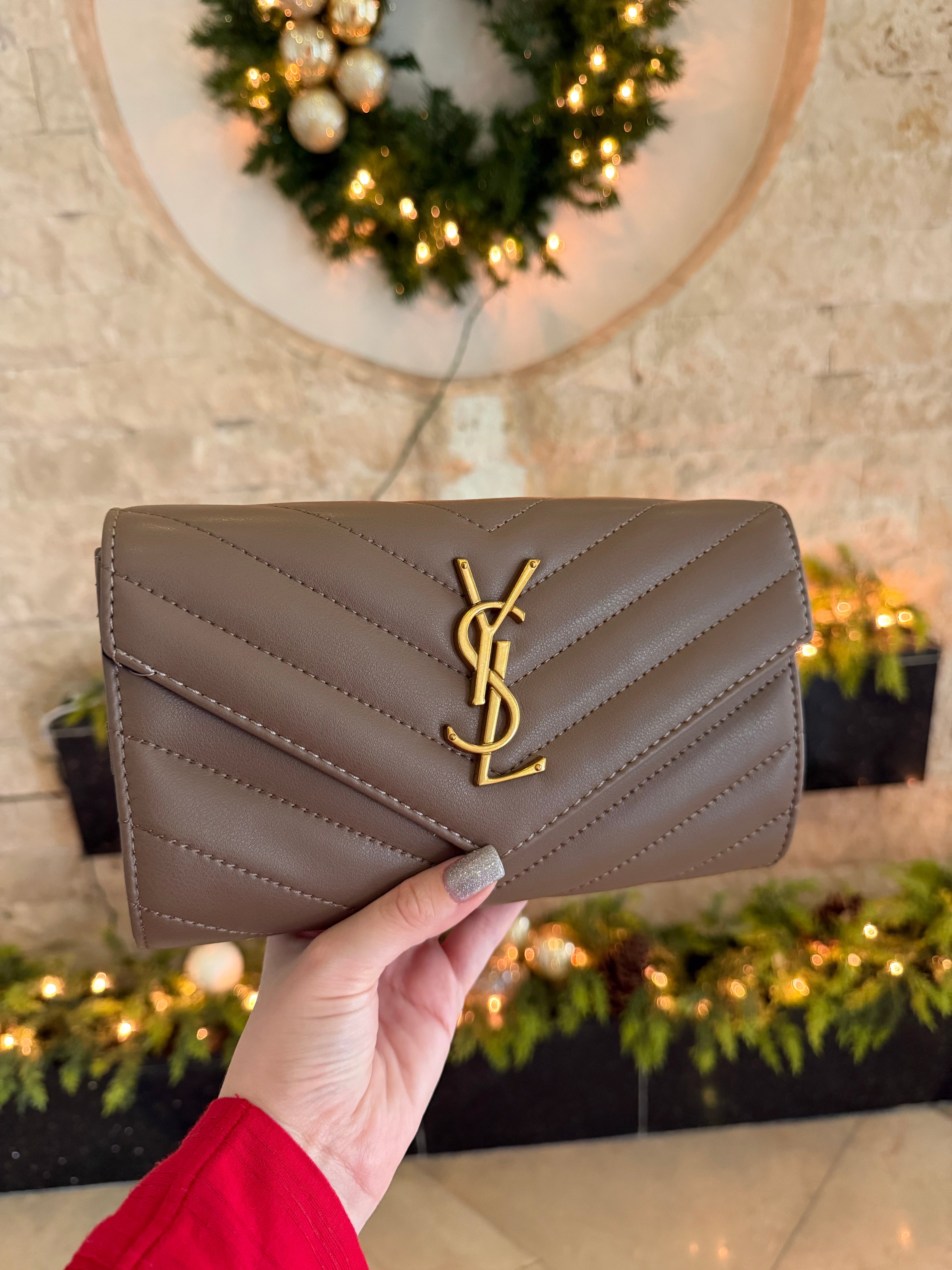 Taupe clutch & handbag